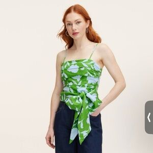 NWT Kate spade Green and White Floral Women's Top, wrap bottom size XS. Ptp 17